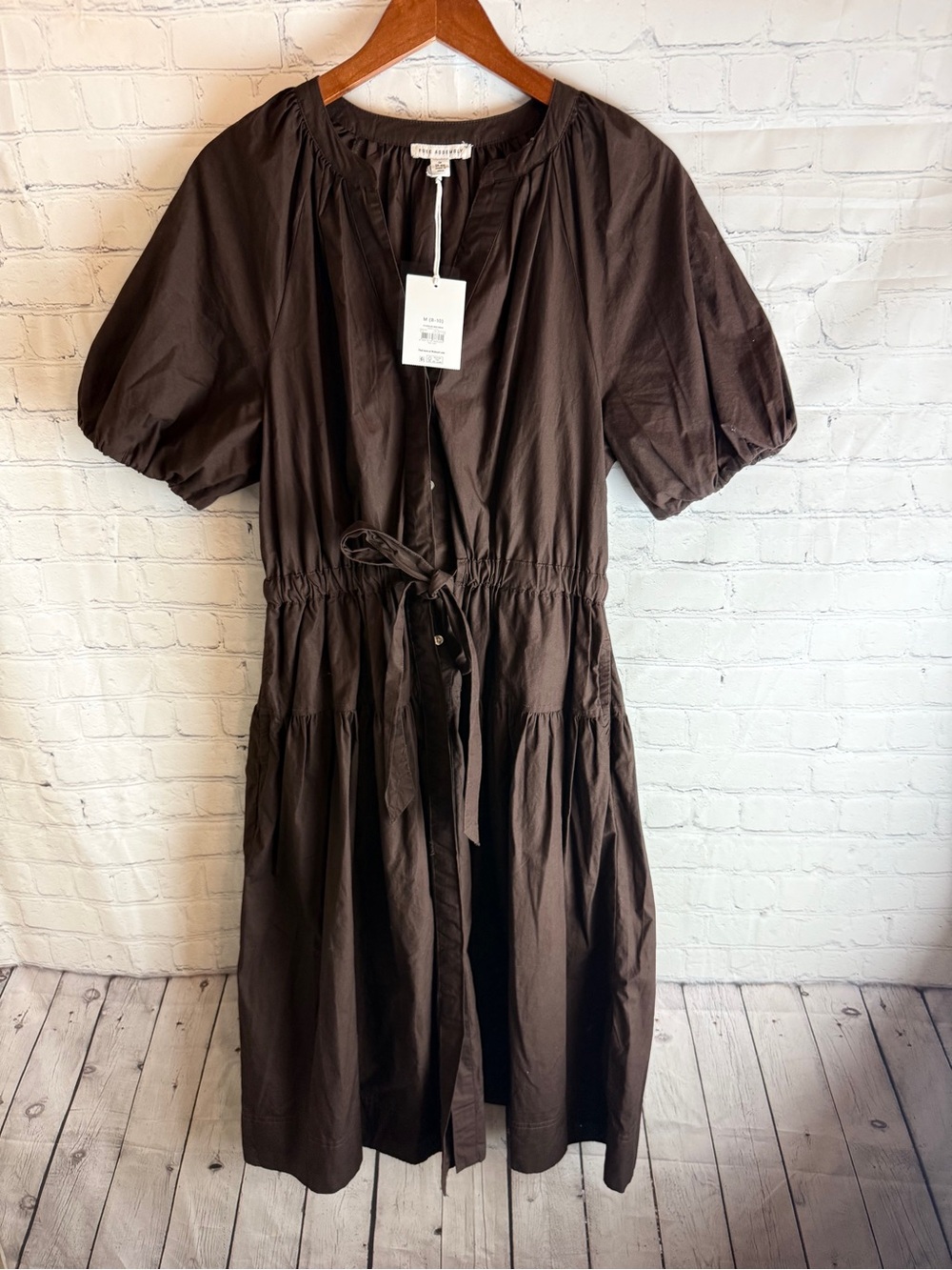 Free Assembly Brown Tiered Midi Dress with Drawstring Waist Medium
